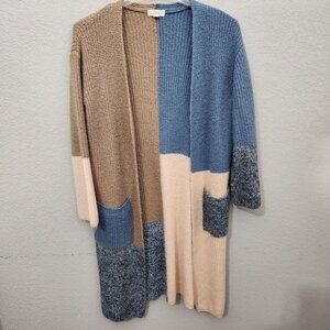 Elan Cardigan Sweater Women Size Small Colorblock Long Open Pockets Boho